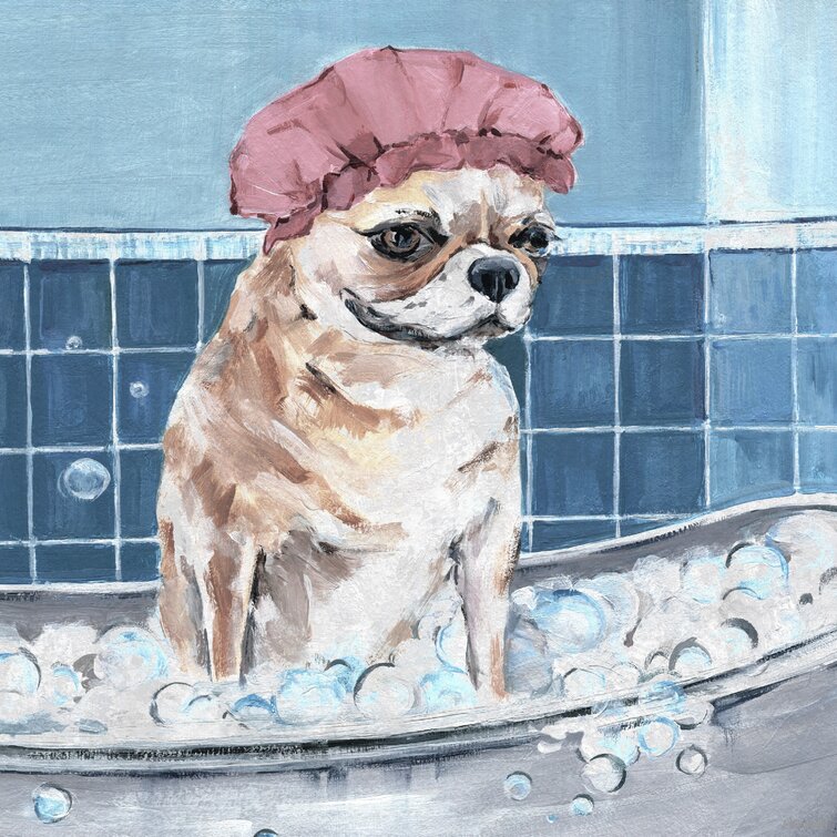 Dog In Shower Cap On Canvas Painting